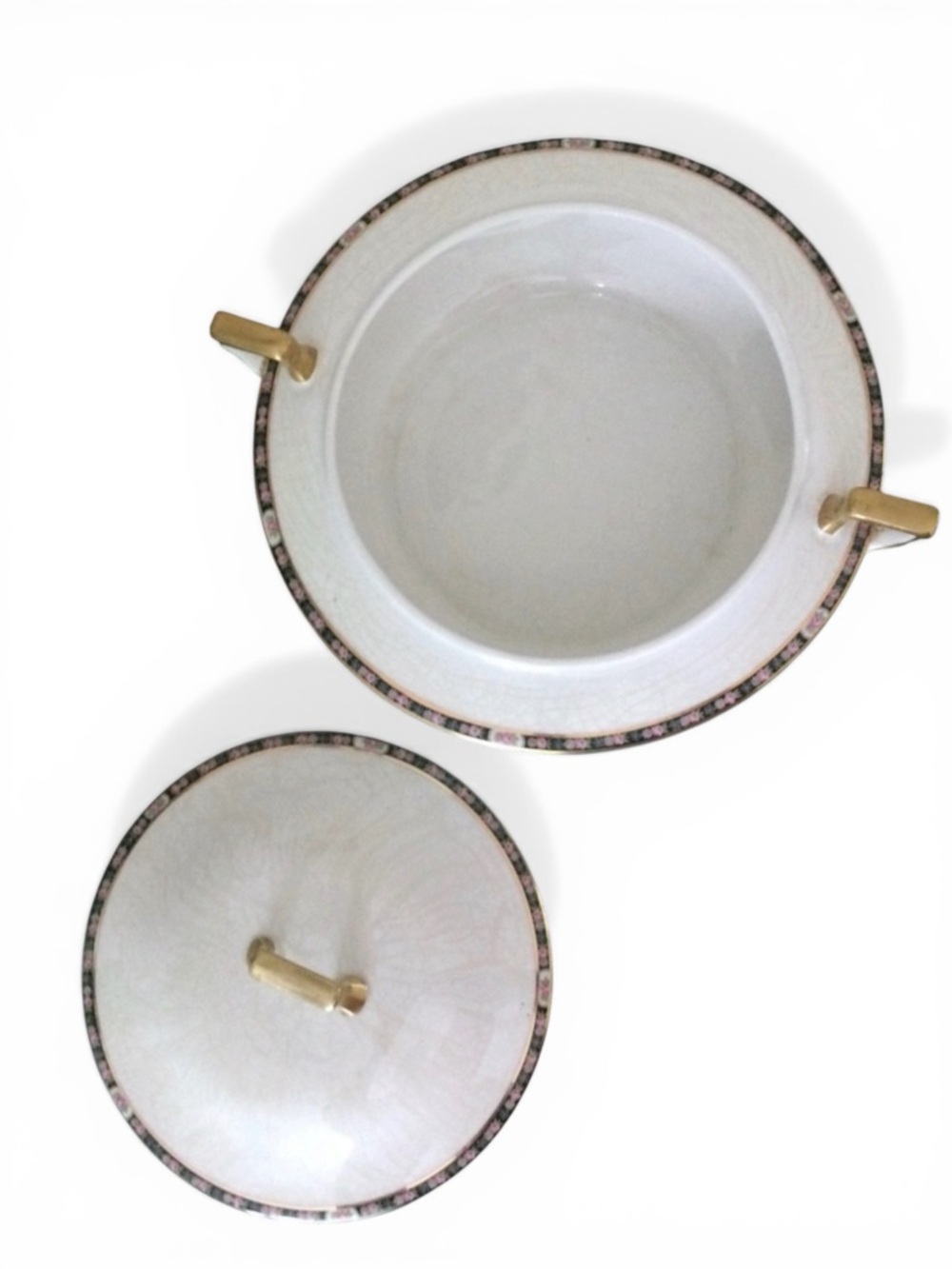 Antique 1920s HOMER LAUGHLIN Covered Serving Dish – Gold Trim Crackled Glaze EUC - Picture 6 of 15